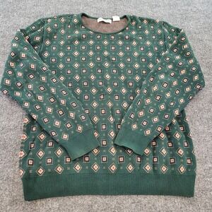 VINTAGE LIZ CLAIBORNE Diamond‎ Pattern Sweater Size Medium Green Preppy